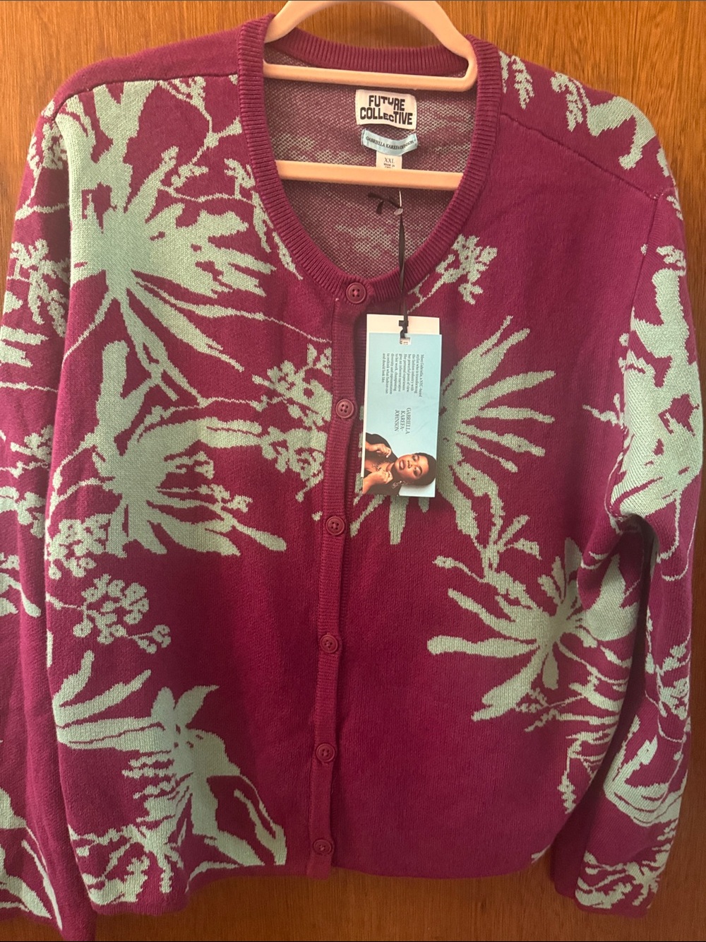 Future Collective Raspberry Floral Button-Front Cardigan Sweater